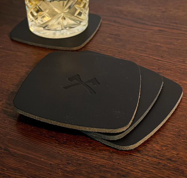 Leather Coaster Set - Black